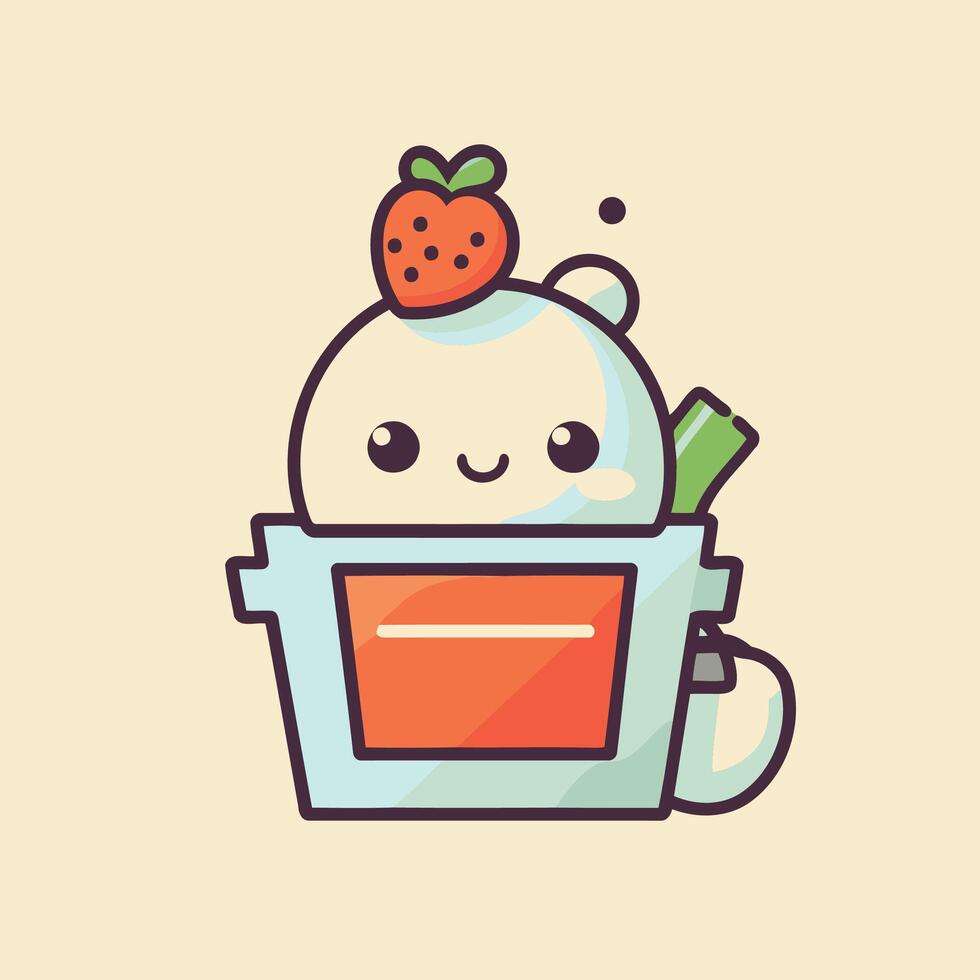 A cute little ice cream with strawberries on top vector