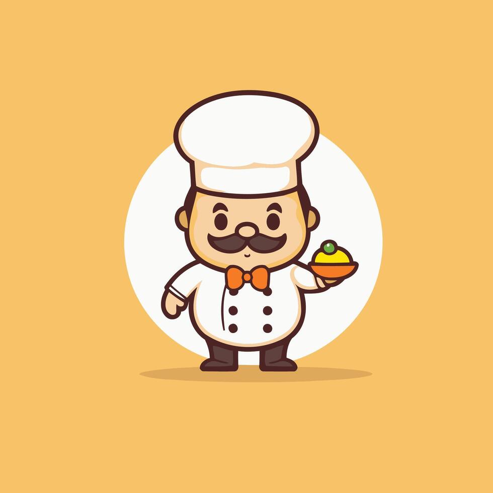 A cartoon chef holding a plate with a piece of food vector