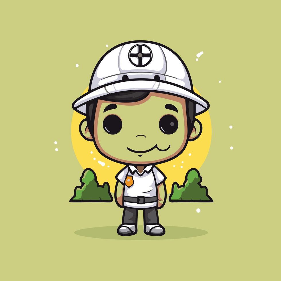 A cartoon character wearing a hard hat and holding a tool vector