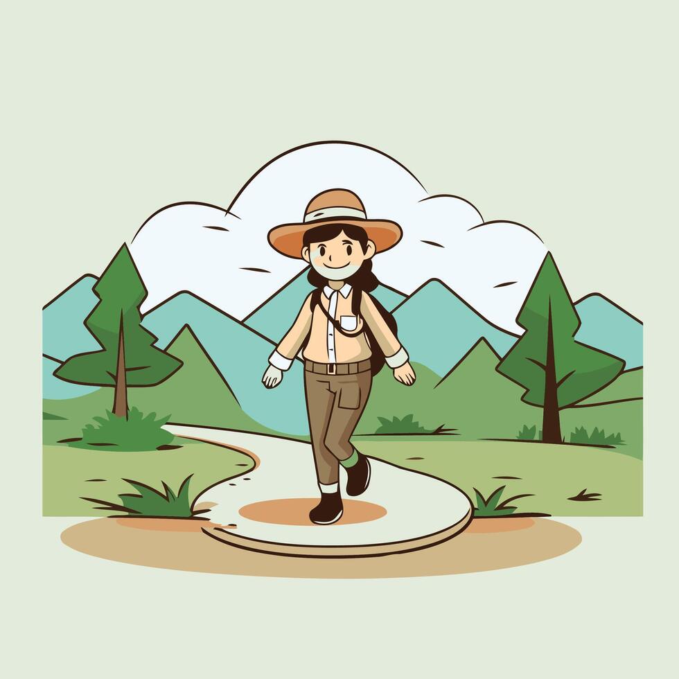 A cartoon woman walking through the woods vector