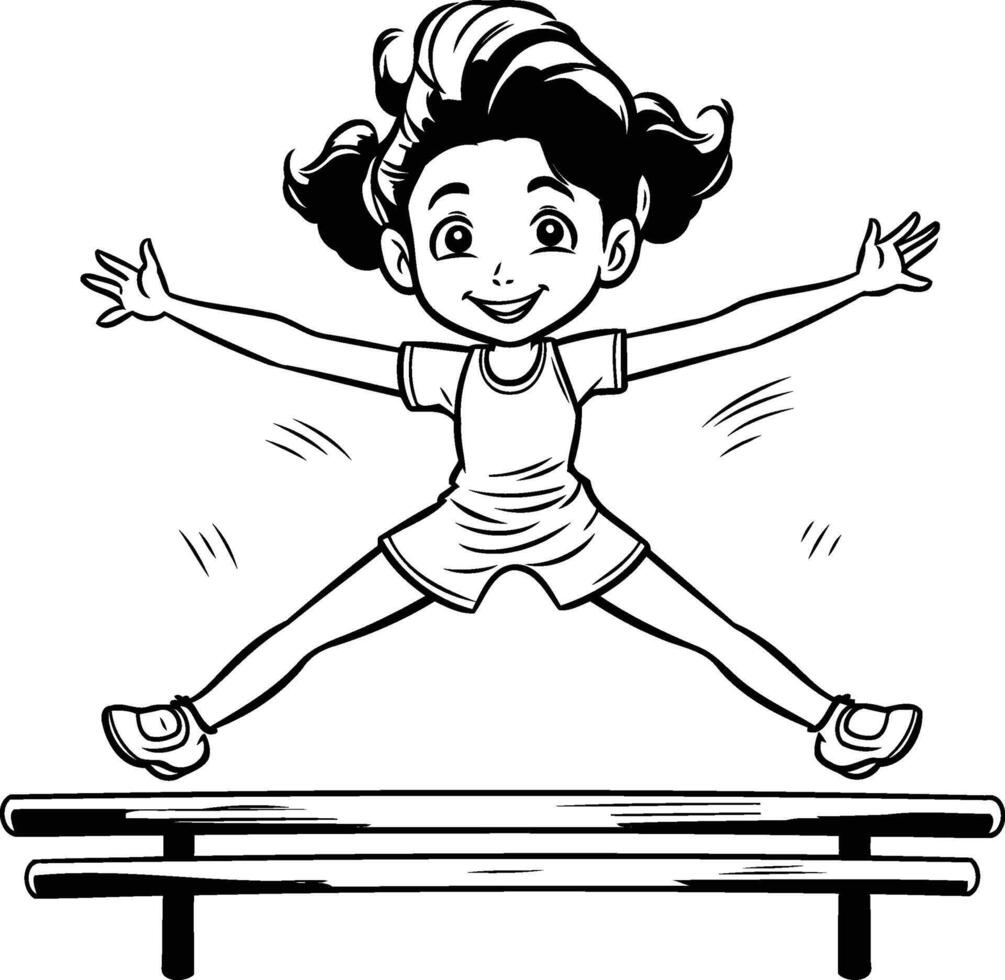 Girl doing gymnastics on balance beam vector