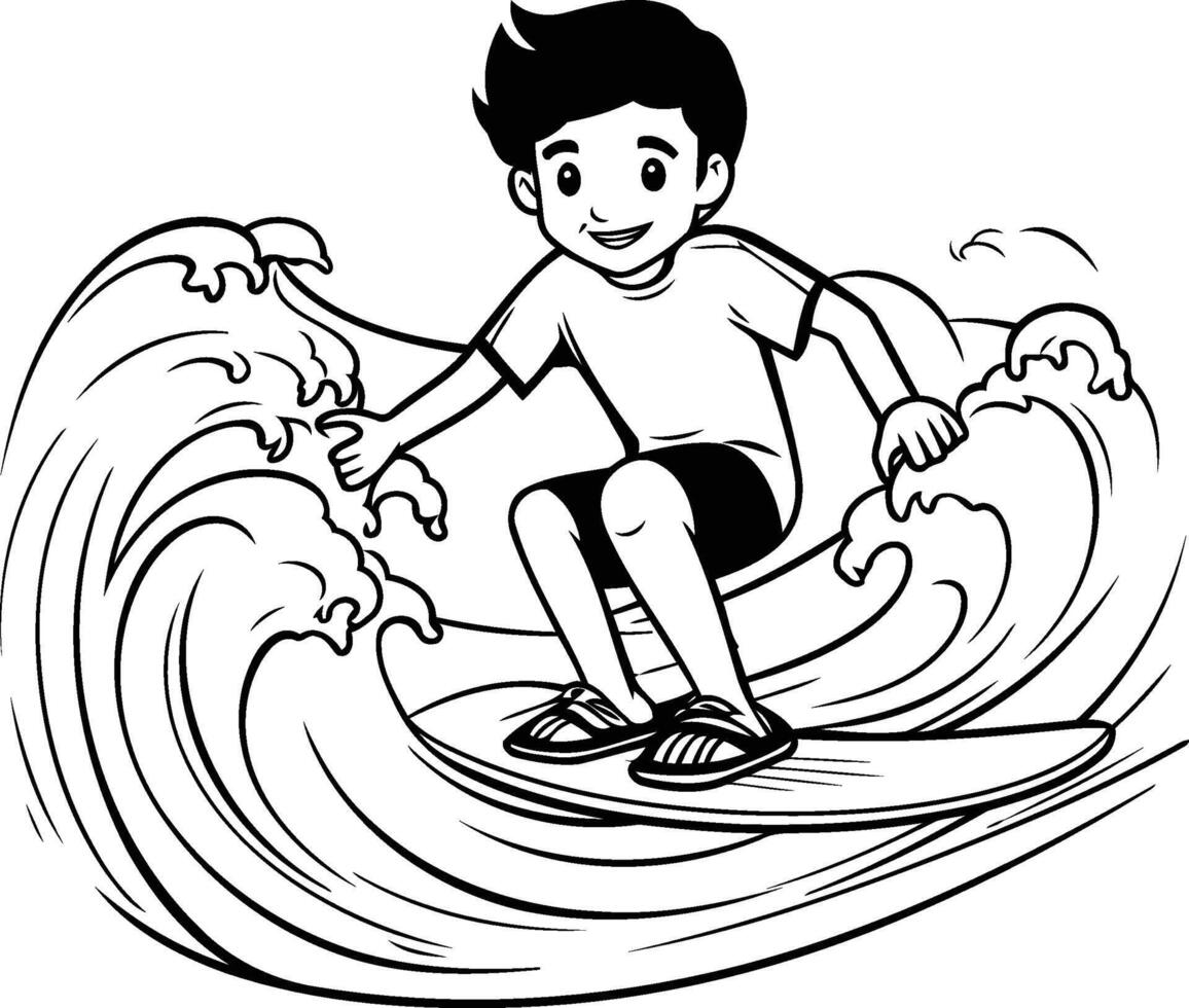 Boy surfing on the waves vector