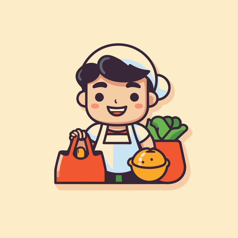 A cartoon character holding a bag of vegetables vector