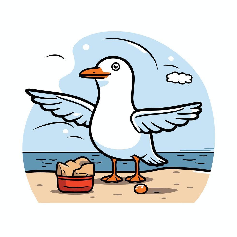 Seagull on the beach illustration vector