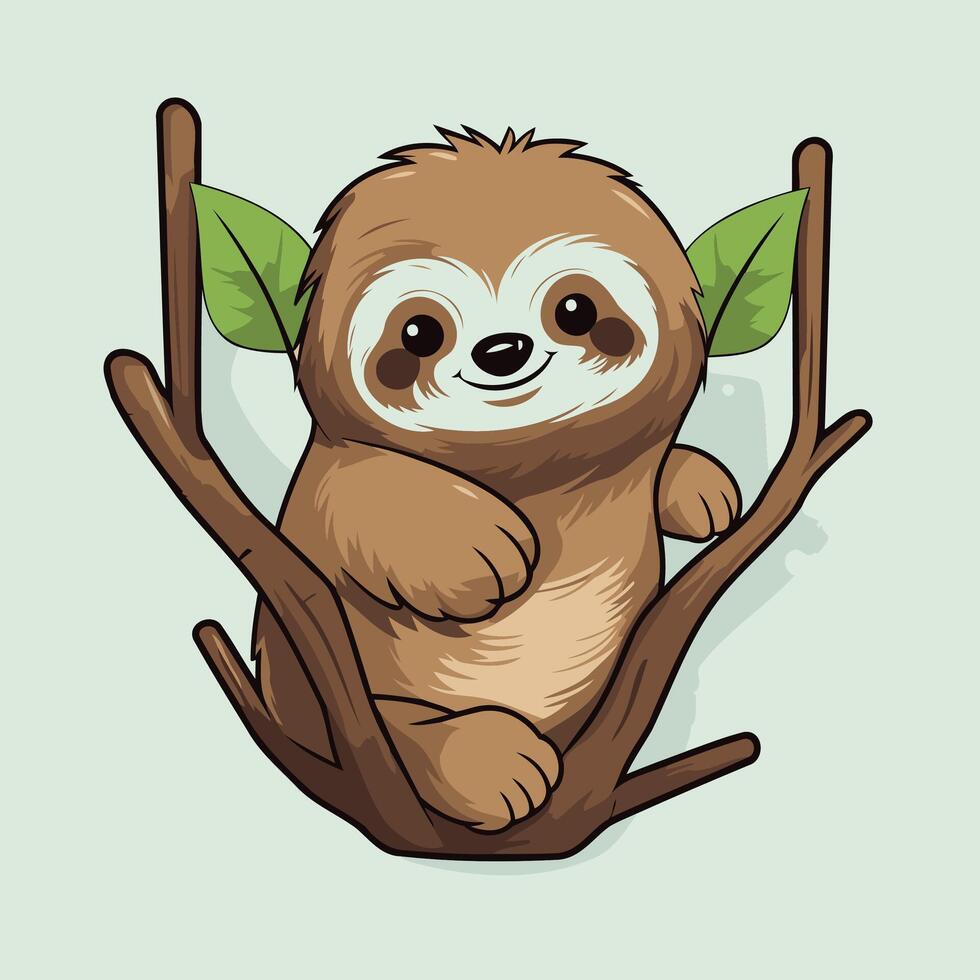 A cartoon sloth sitting on a branch vector