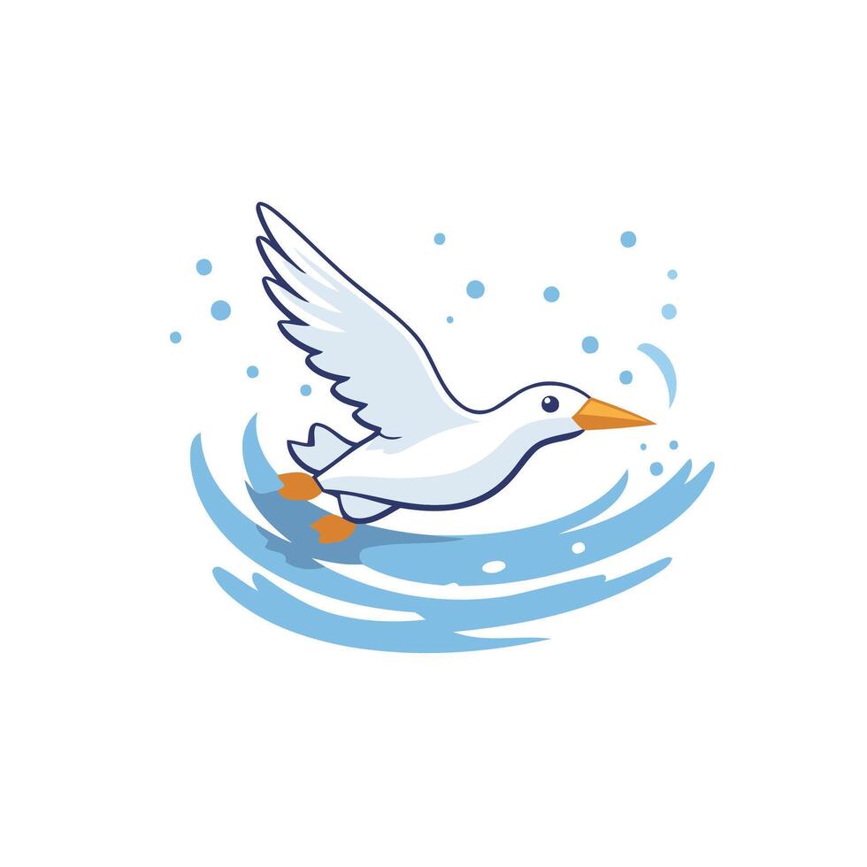 Seagull flying over water, illustration vector