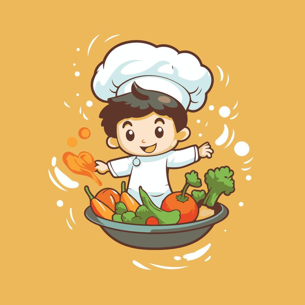 A cartoon chef with vegetables in a bowl vector