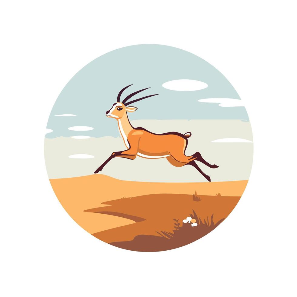 An illustration of a gazelle running across a field vector