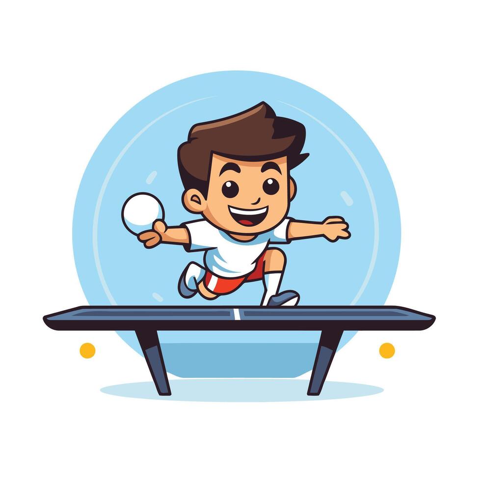 A cartoon boy playing ping pong on a table vector