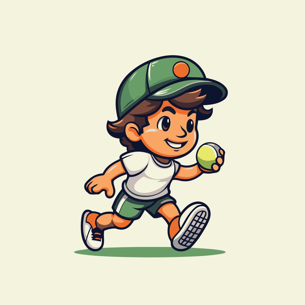A cartoon boy running with a tennis ball vector