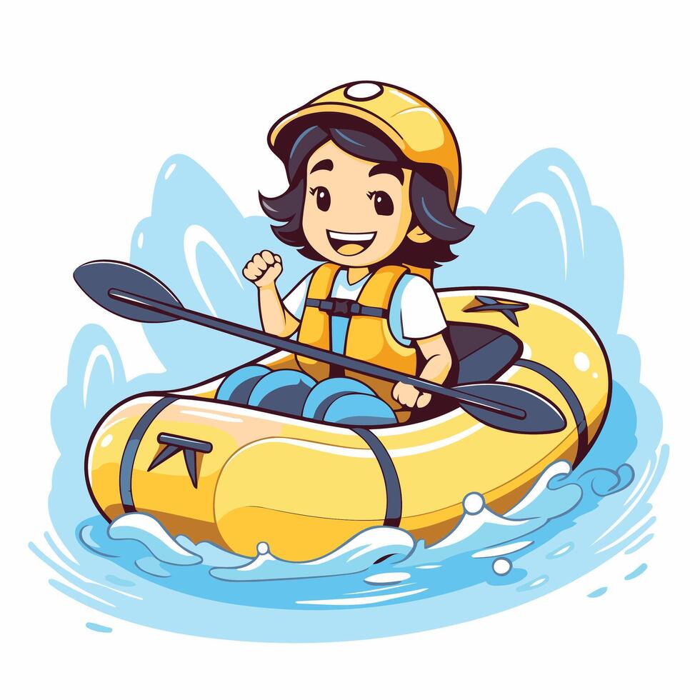A cartoon boy in a raft on the water vector