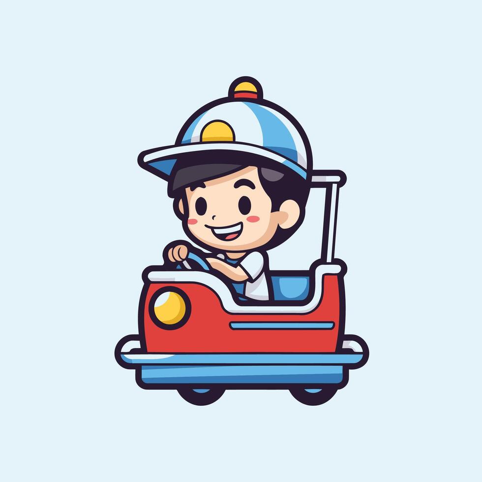 A boy driving a toy car vector