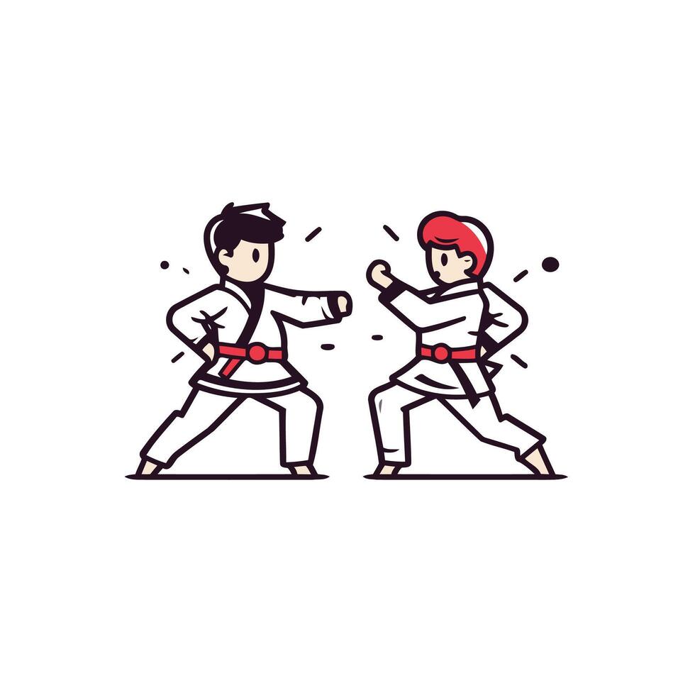 Two people in karate gear are fighting vector