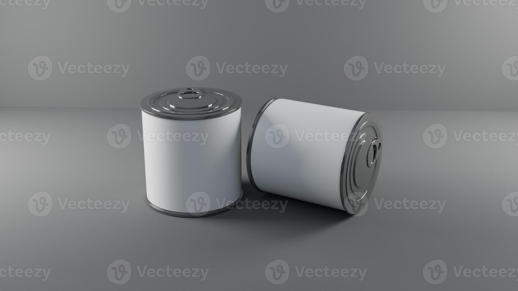 Tin can from different angle with white blank label mockup photo
