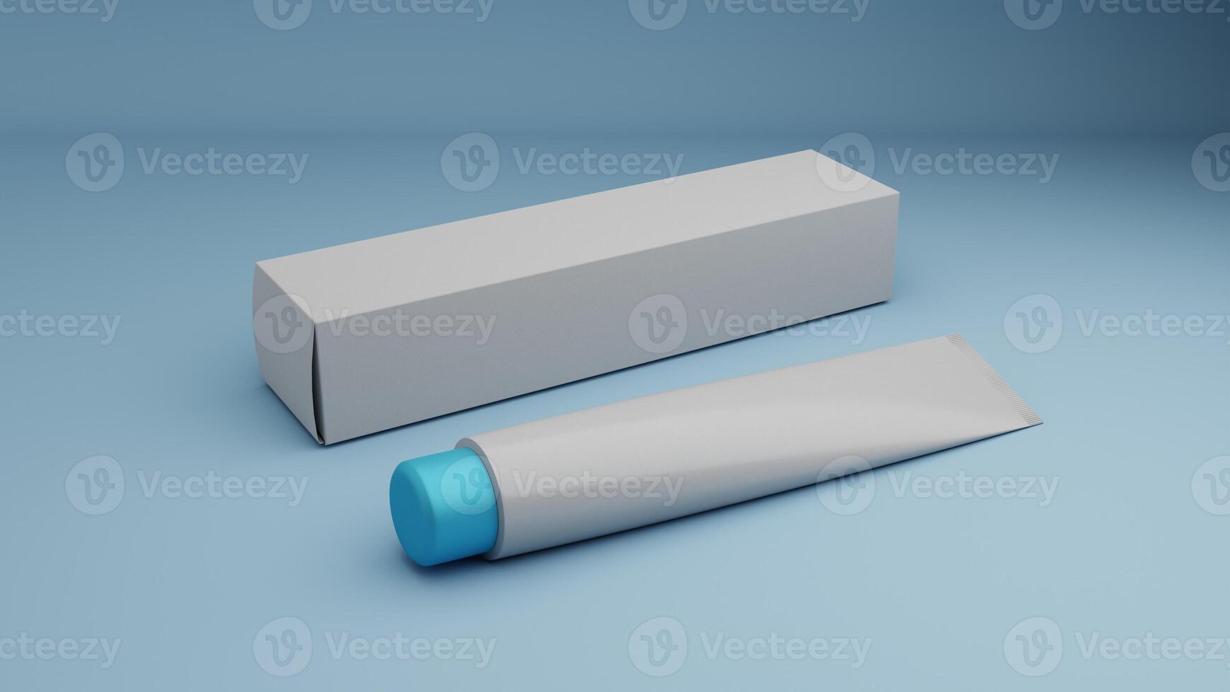 Blank white tube mockup on blue background, 3D rendering photo