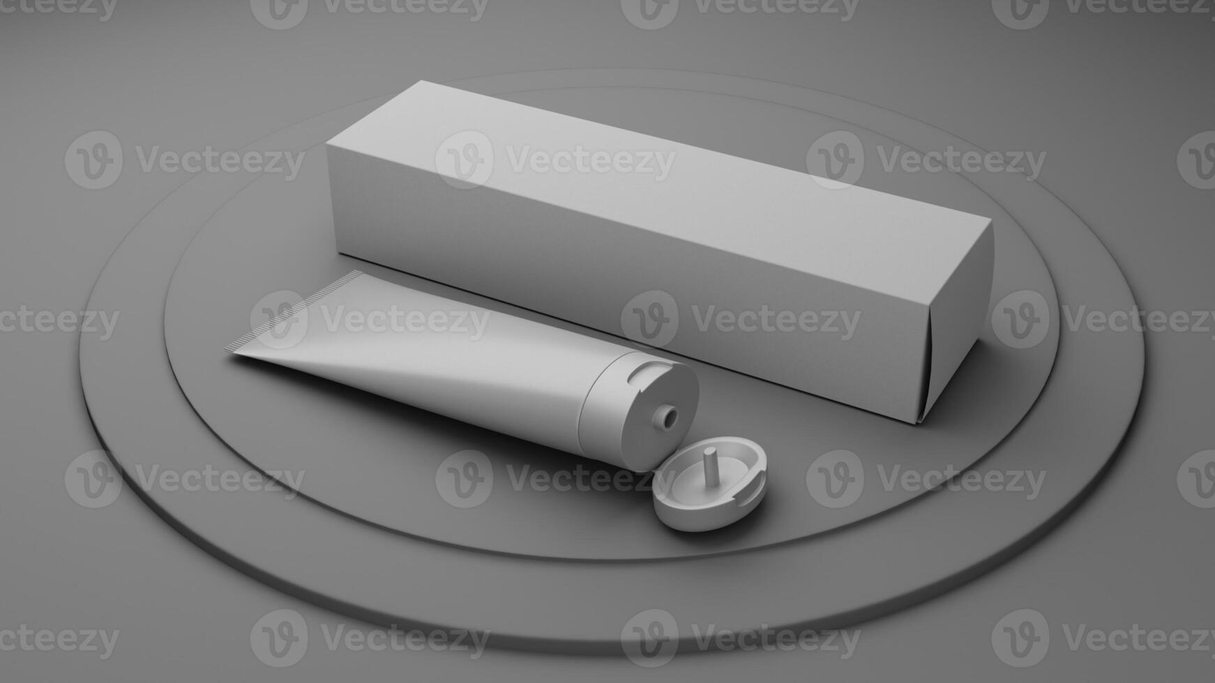 Blank white cosmetic tube mockup on grey background, 3D rendering photo