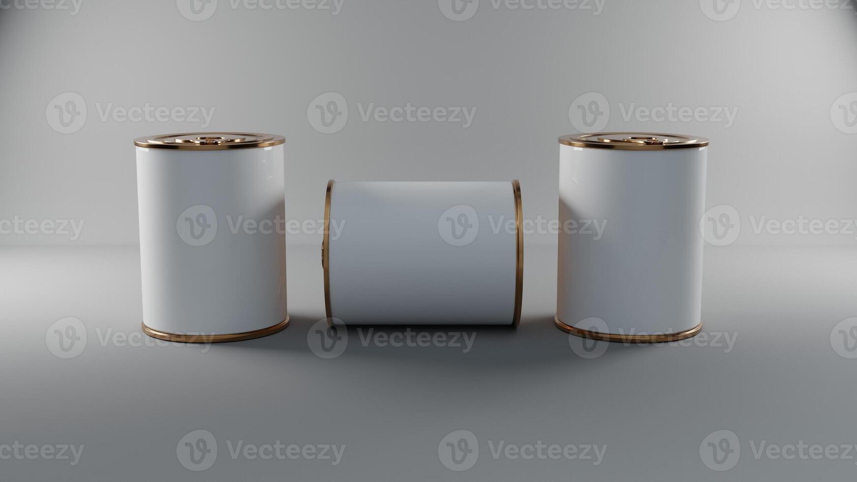Food tin can mockup 3D rendering isolated on grey background photo