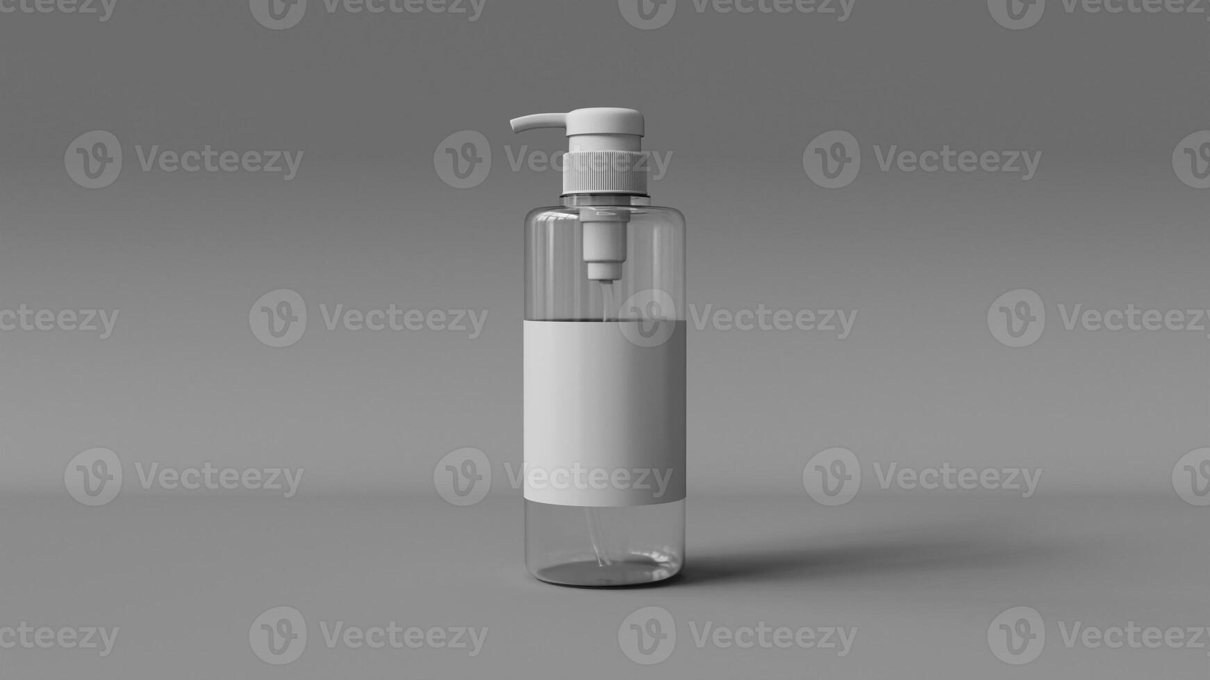 Mockup of cosmetic bottle with dispenser pump, 3D rendering isolated on gray background photo