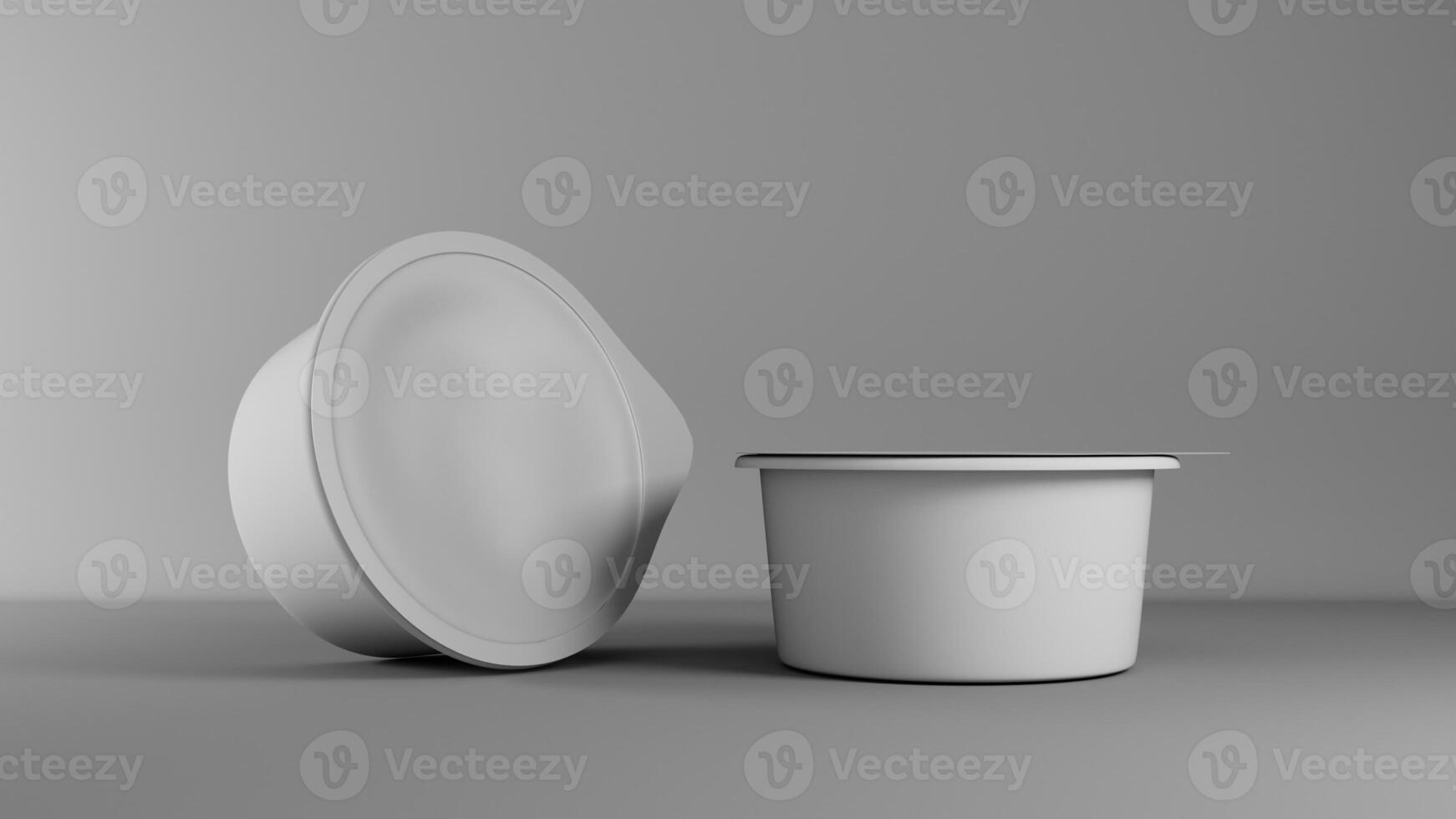 Blank white yogurt container mockup, 3D rendering isolated on grey background photo