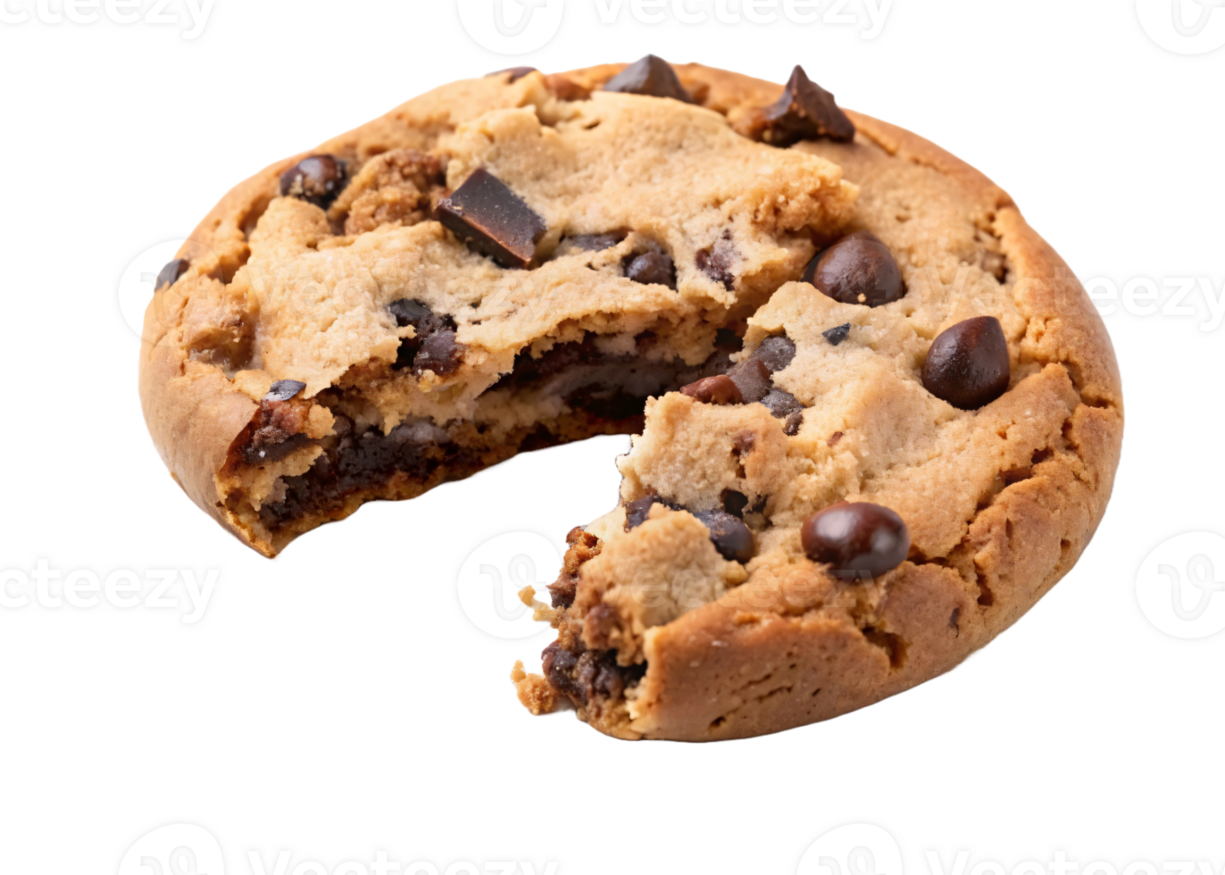 A chocolate chip cookie with a bite taken out of it png