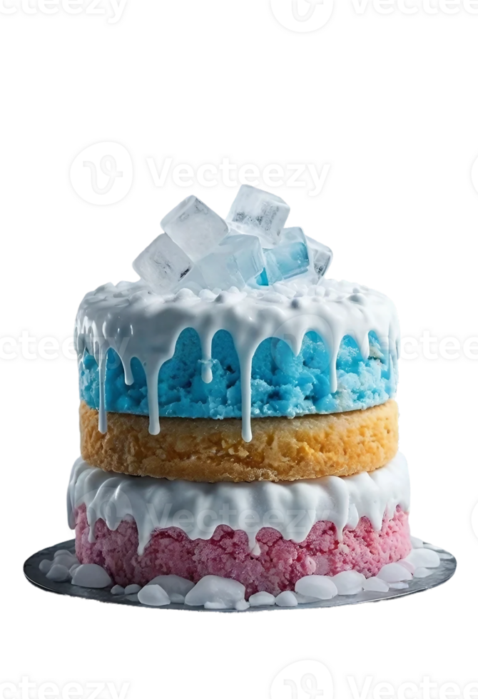 a cake with blue, pink and white icing on top png