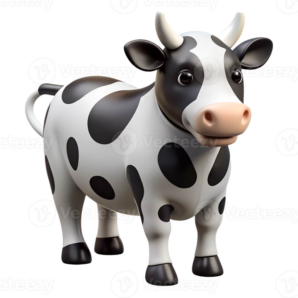 Cute cartoon black and white cow animal isolated on the transparent background png