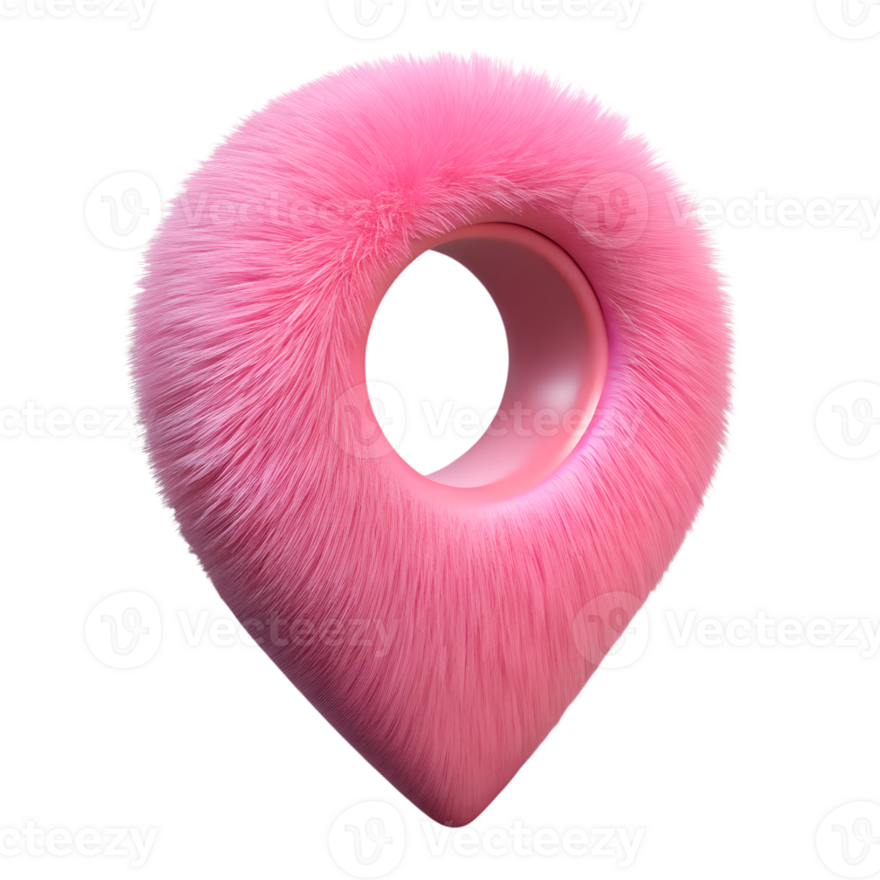 Pink fluffy location gps pointer marker element 3d isolated on the transparent background png