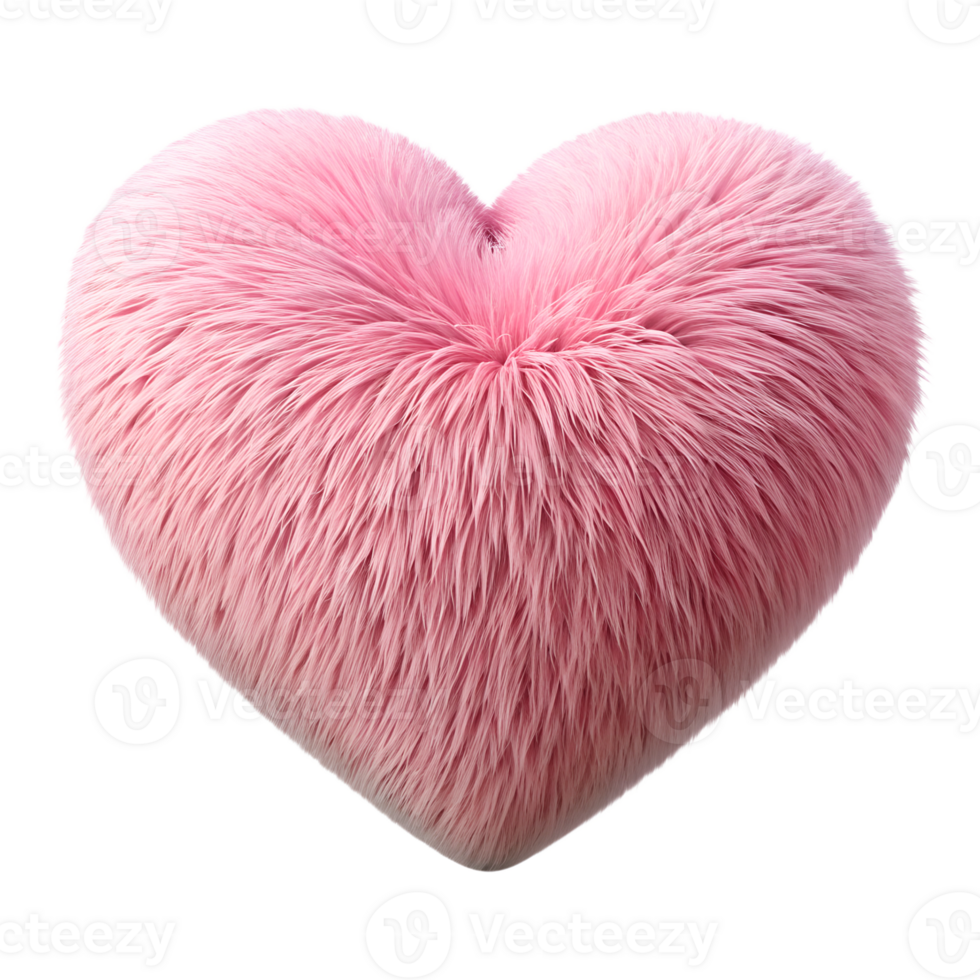 Pink fluffy heart 3d illustration isolated on the transparent background png