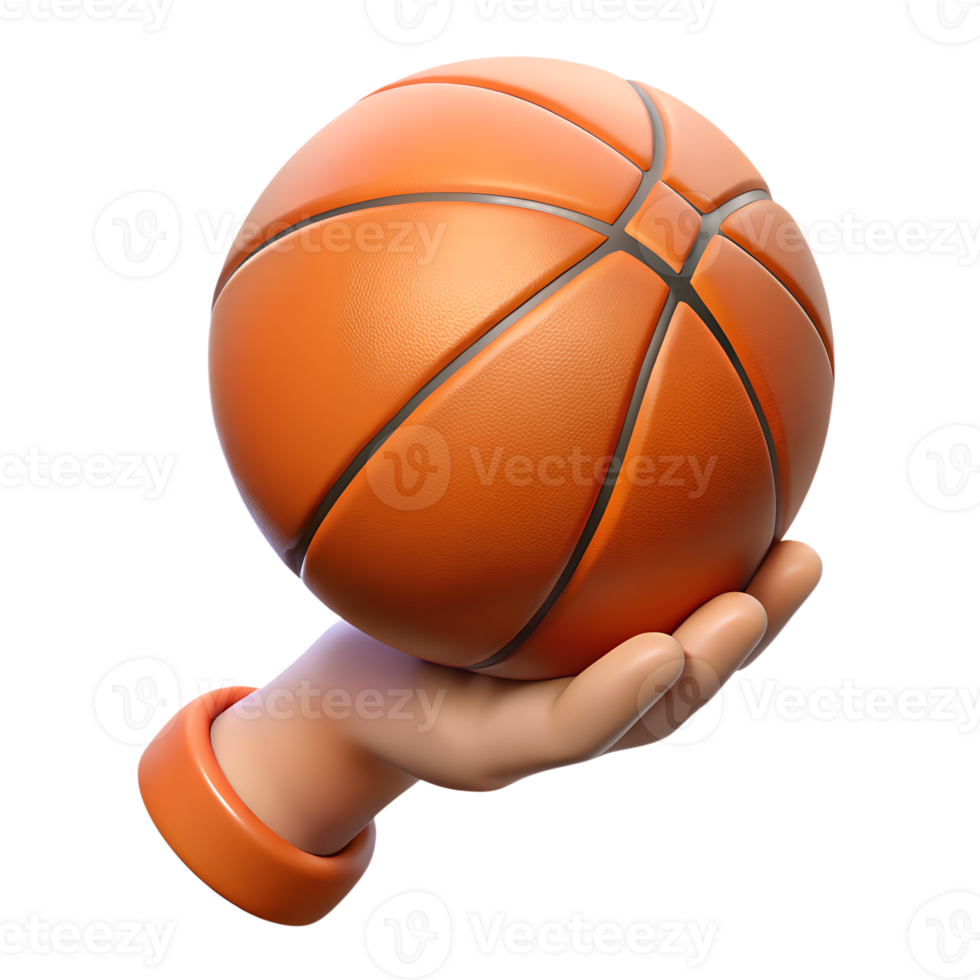 Human hand holding basketball ball 3d rendered illustration isolated on the transparent background png