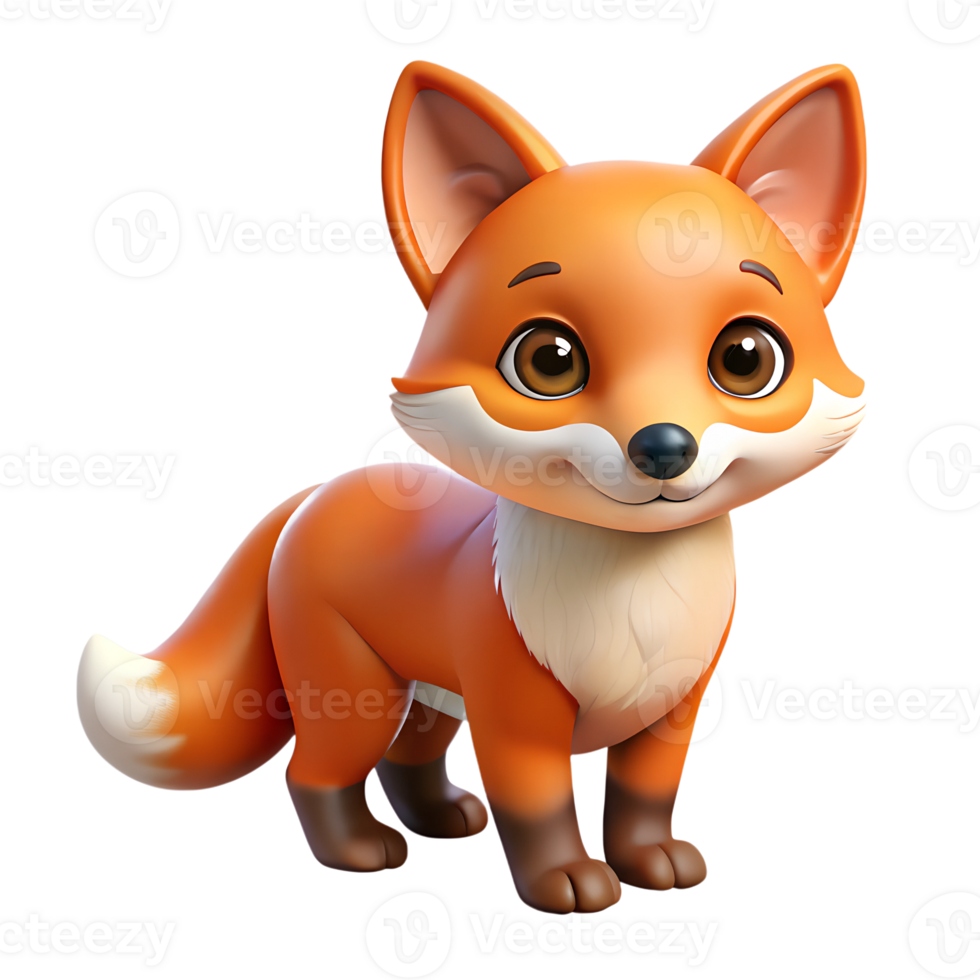 Cute cartoon little red fox isolated on the transparent background png