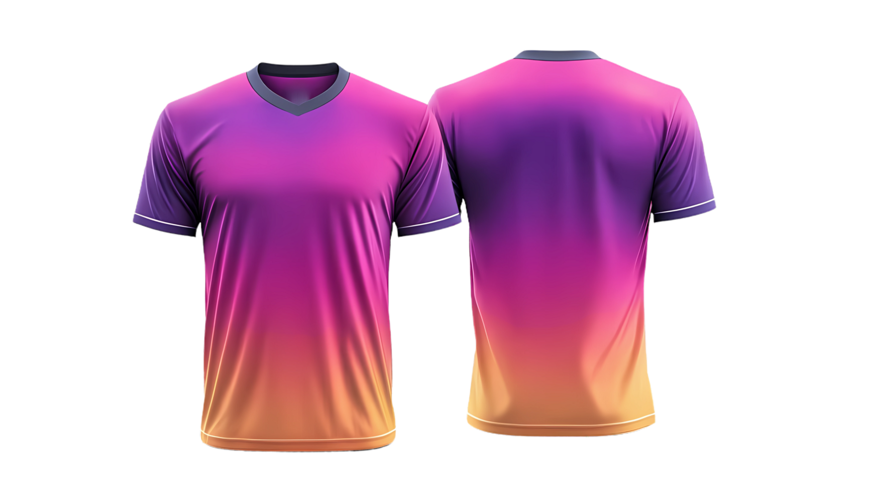 two purple and orange soccer jerseys on a transparent background png