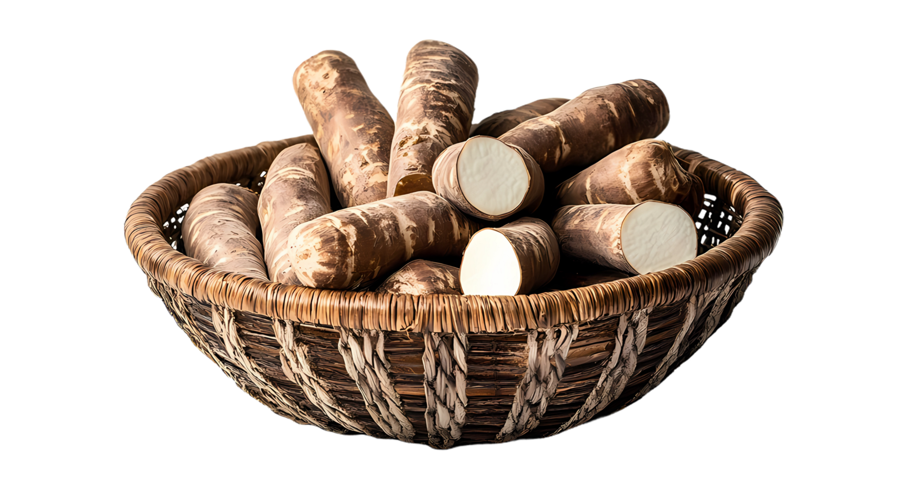 a basket of delicious cassava on a transparent background png