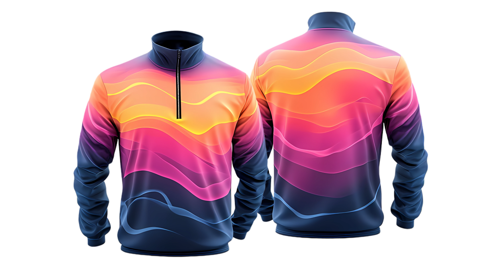 A colorful, abstract design on a half - zip sweatshirt png