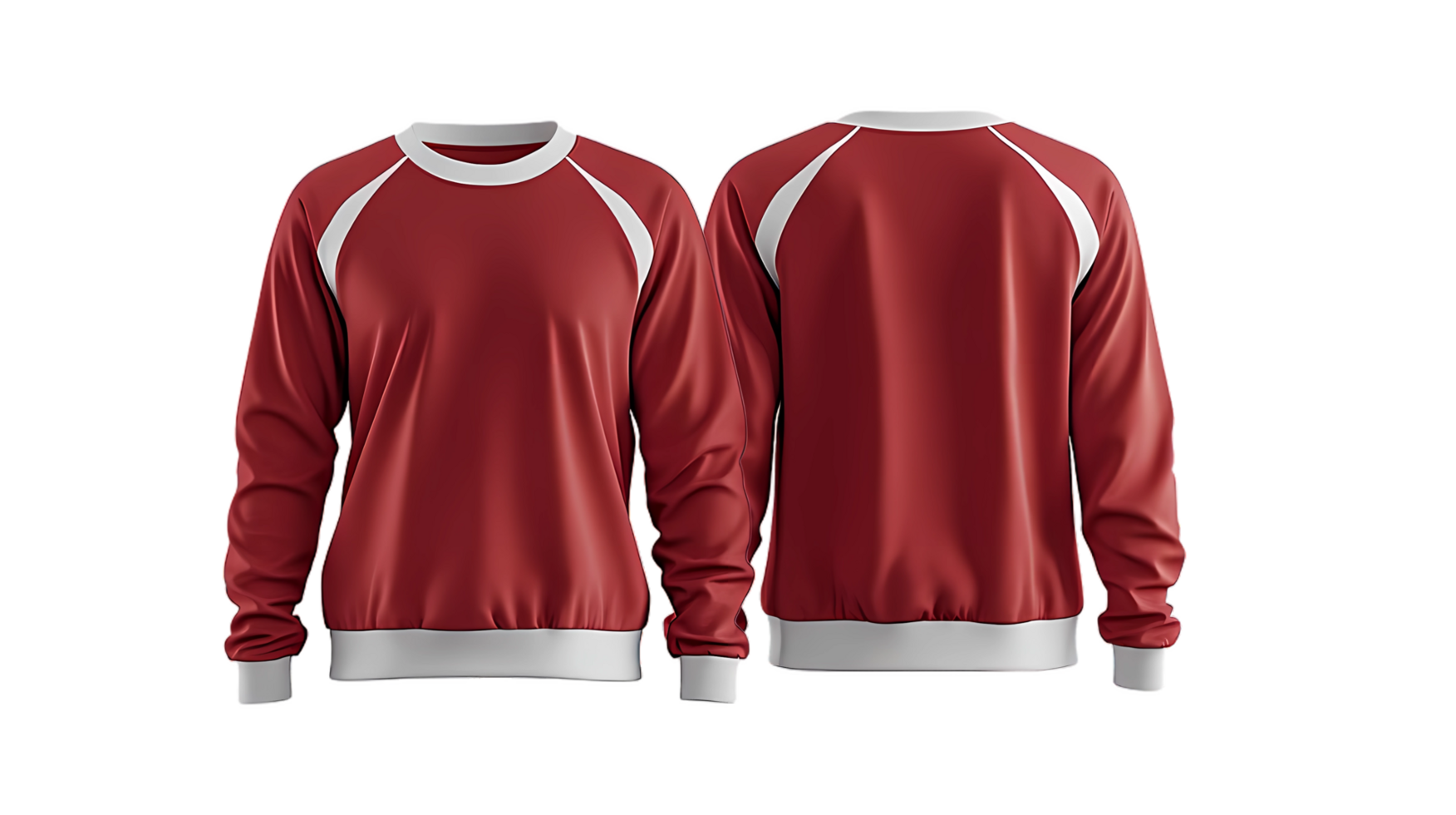 red and white sweatshirt mockup on transparent background png