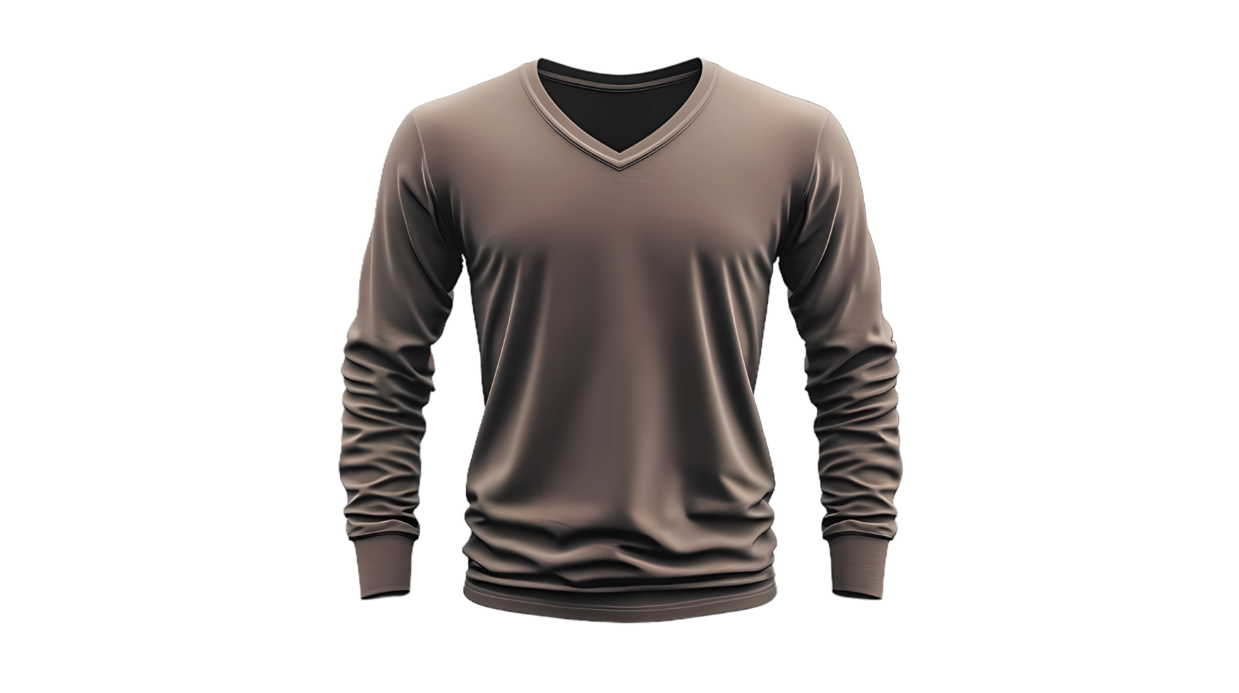a brown v - neck t shirt long sleeve on a transparent background png