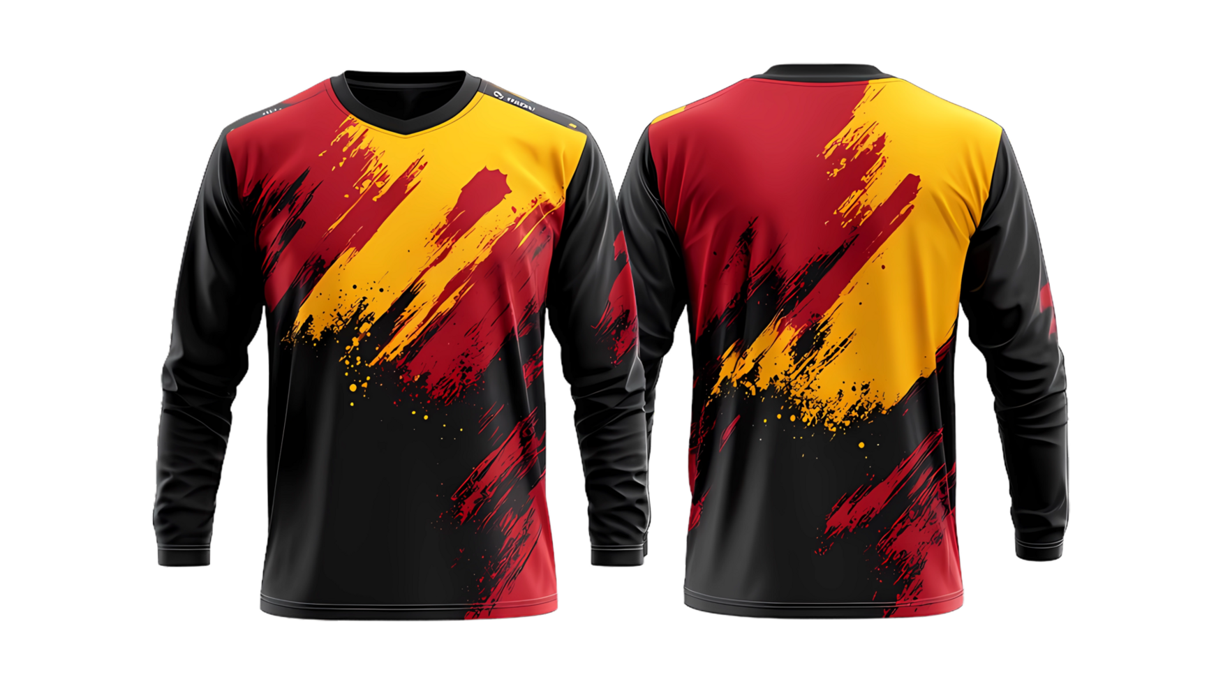 a jersey with a black and red design mockup png