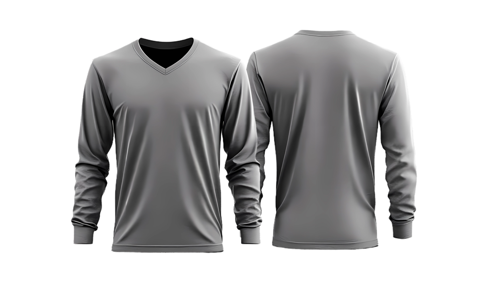 front and back gray long sleeve shirts on a transparent background png