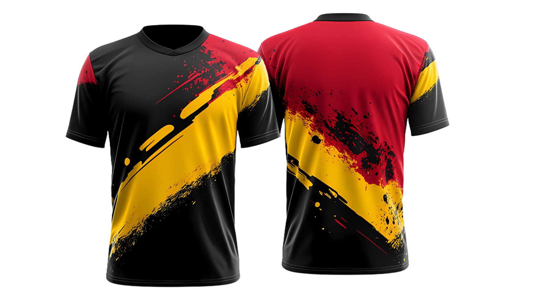 a soccer jersey with a black and red design png