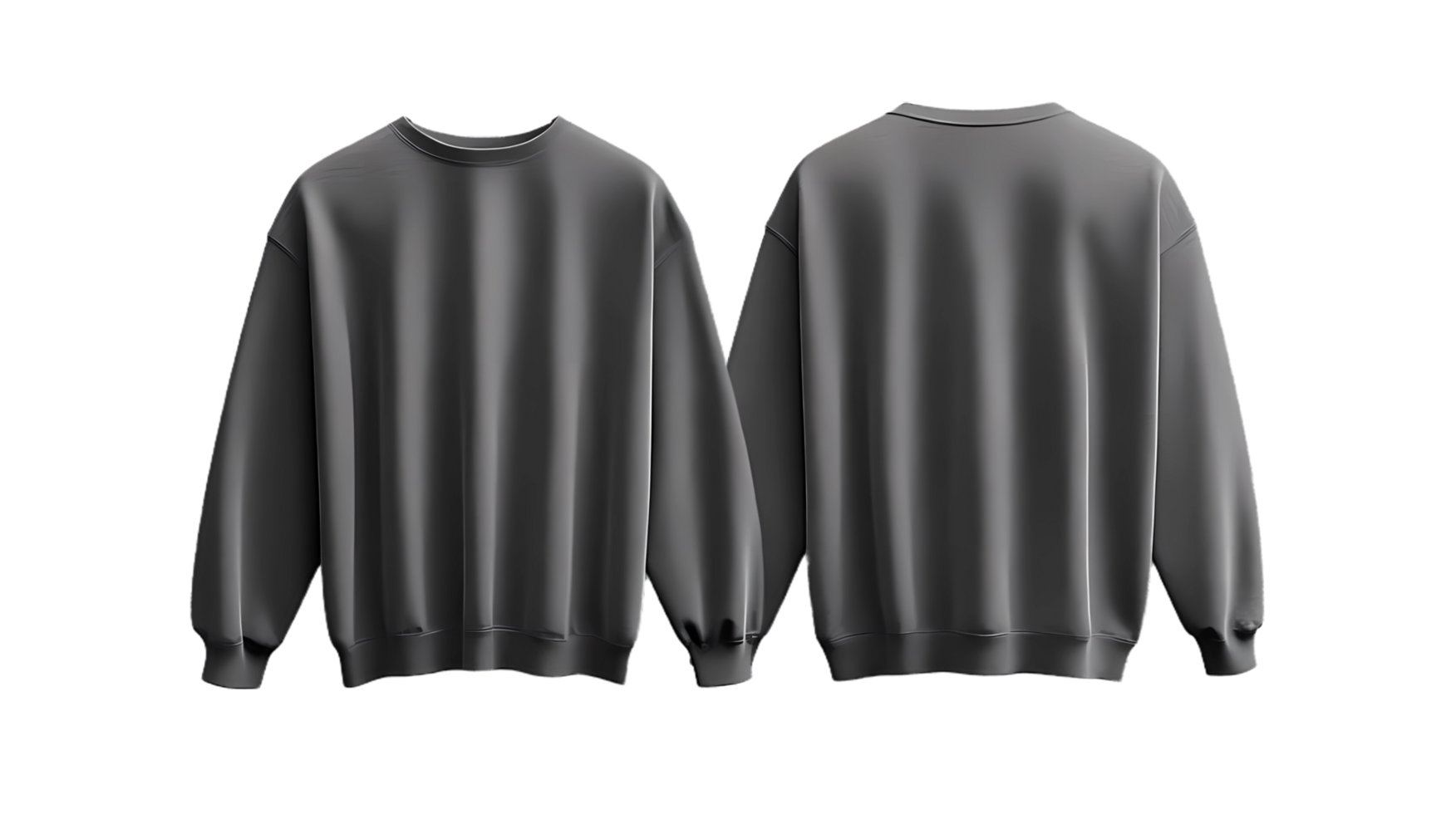 sweater, black, front and back view, isolated on transparent background png