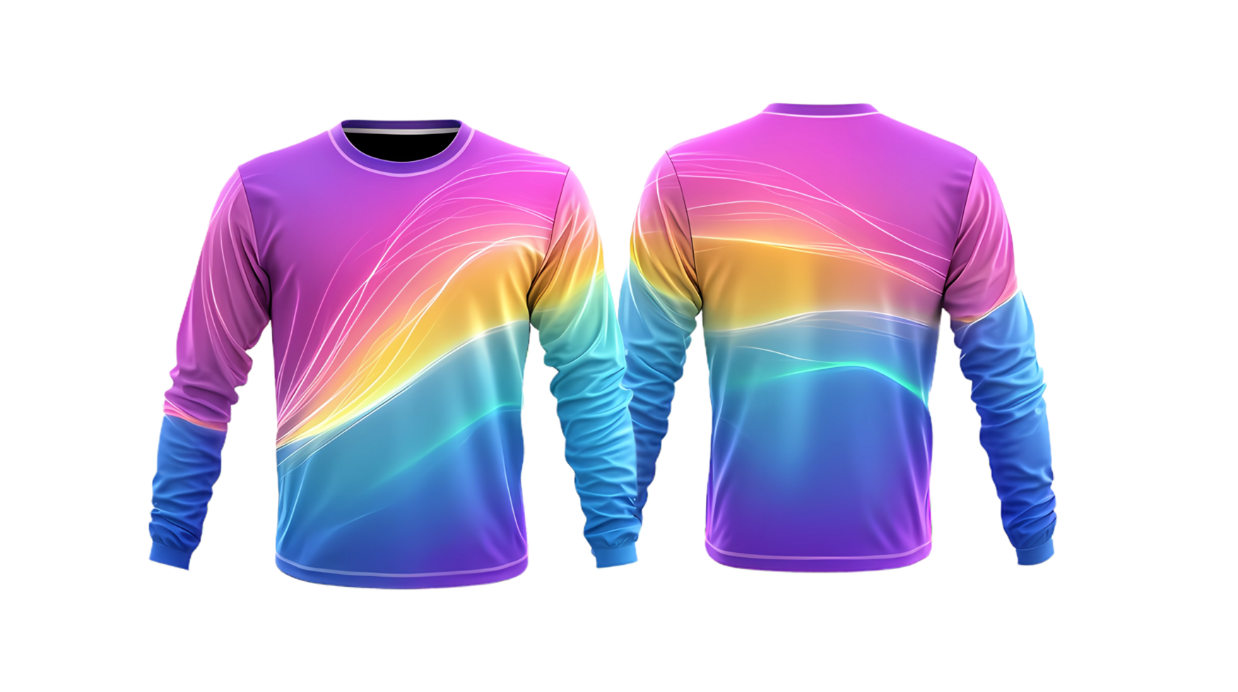 two long sleeve shirts with colorful waves png