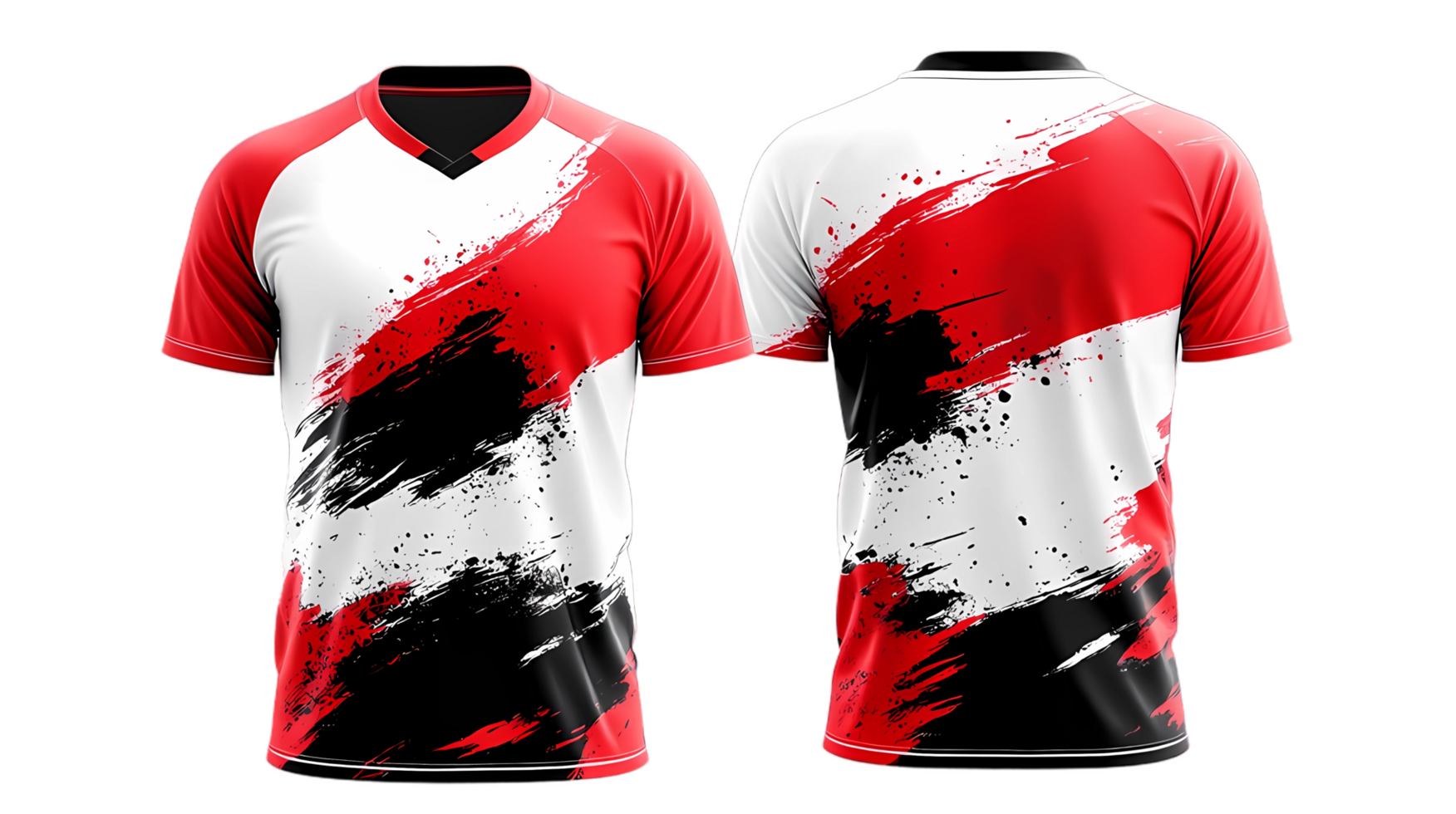 Two red and black soccer jerseys with paint splatters png