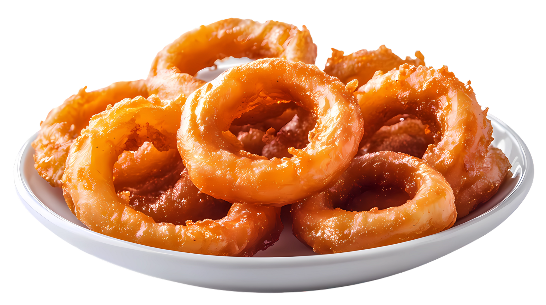 a plate of fried onion rings on a transparent background png