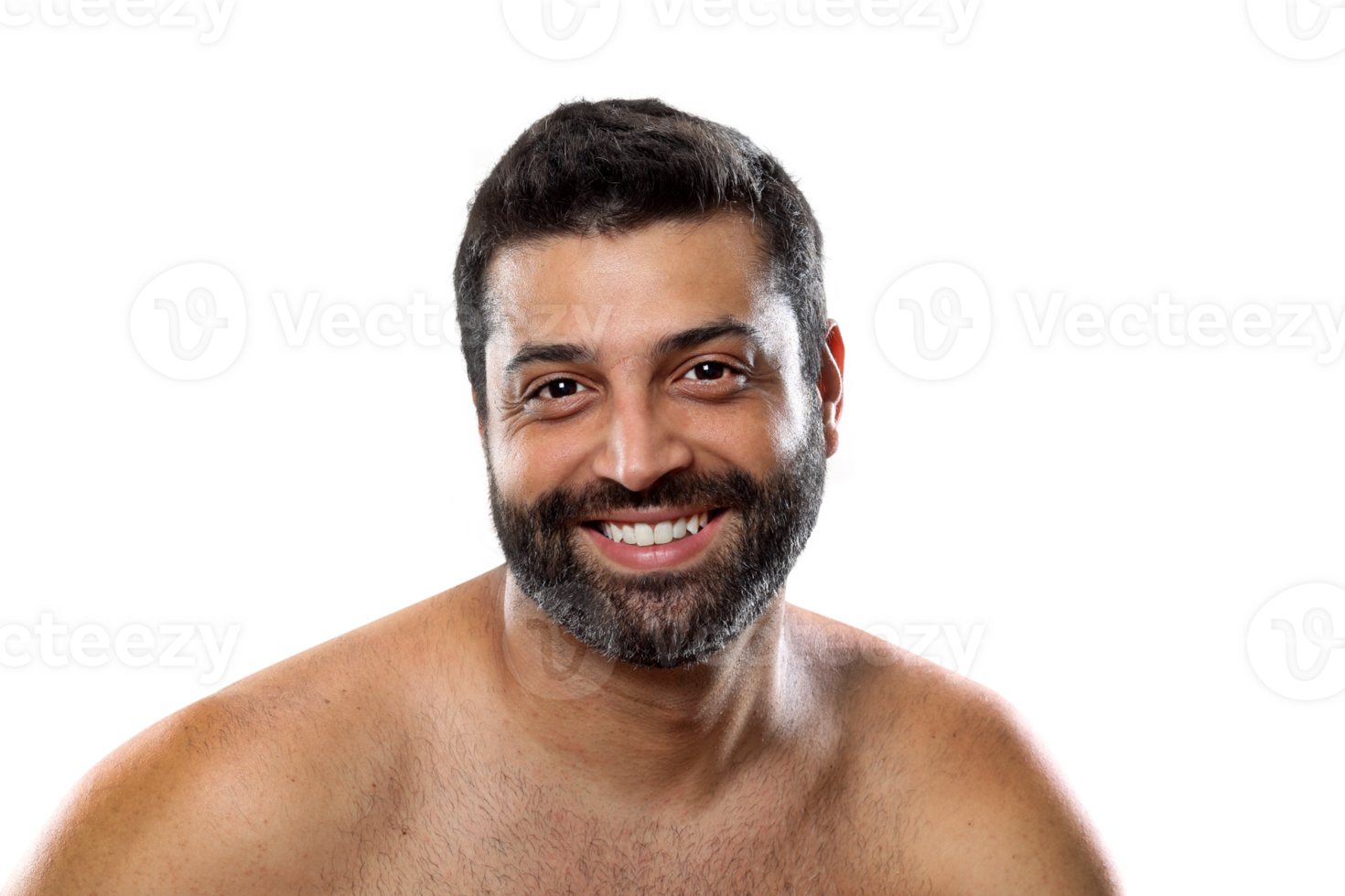 young Brazilian model with beard and shirtless on neutral background png