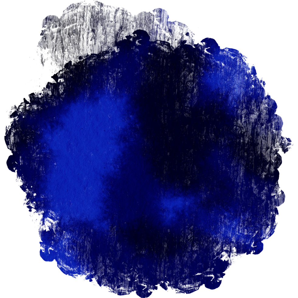 A textured blue stroke with rugged grunge details and a seamless watercolor fade png