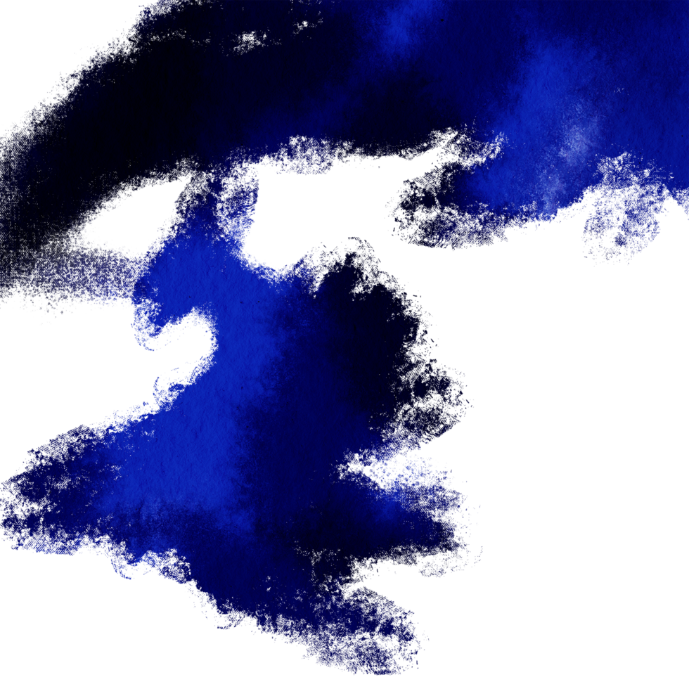 A rugged blue stroke with grunge textures and soft watercolor transitions png