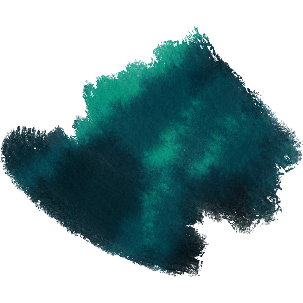Cyan brush stroke transitioning from rugged textures into smooth watercolor washes png