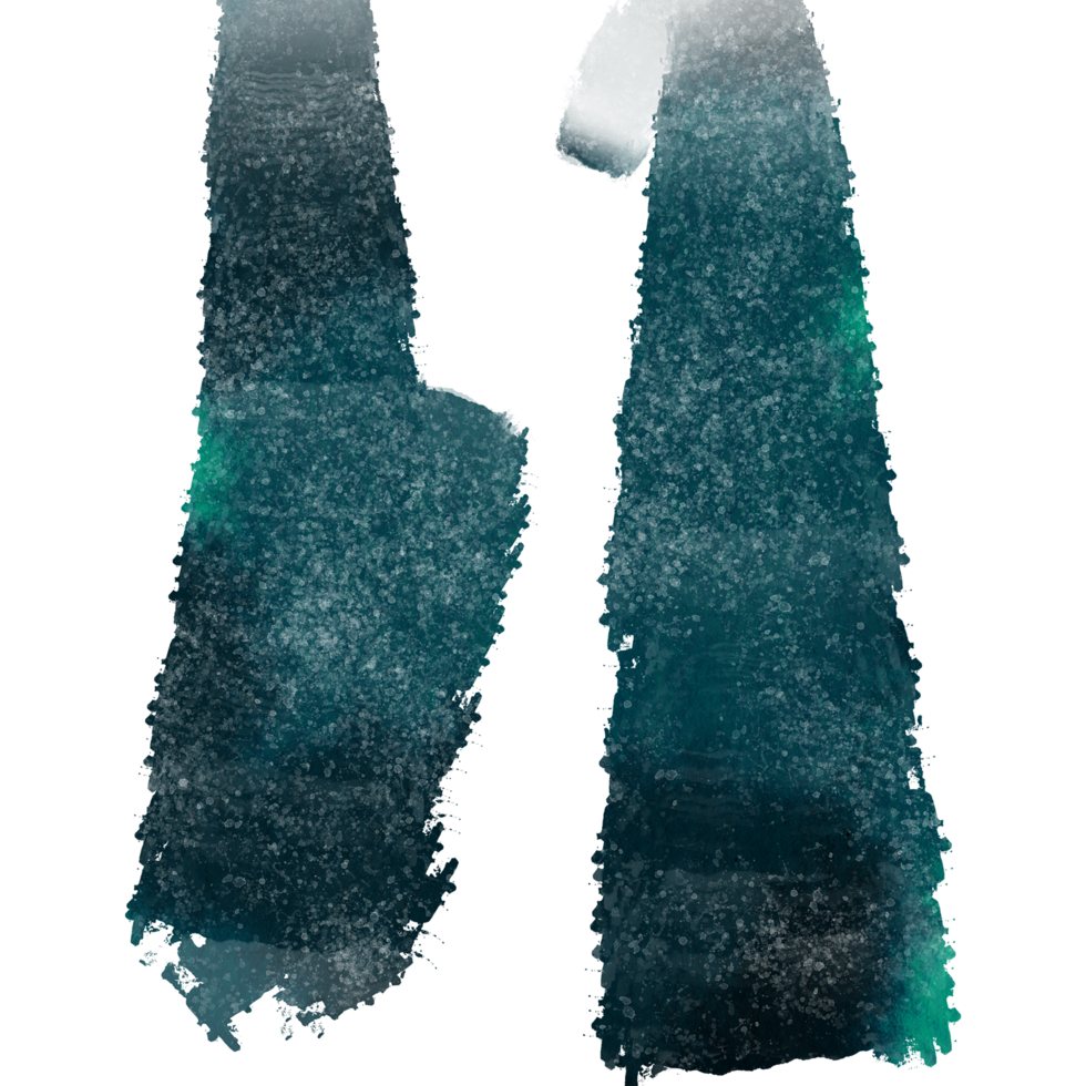 Cyan brush stroke evolving from rugged to smooth watercolor tones png