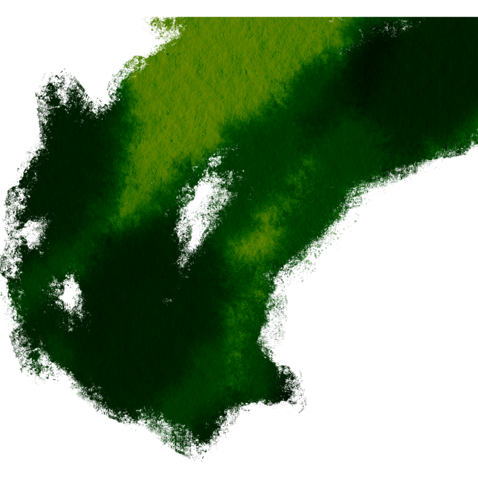 Green brush stroke with rough textures dissolving into smooth watercolor gradients png
