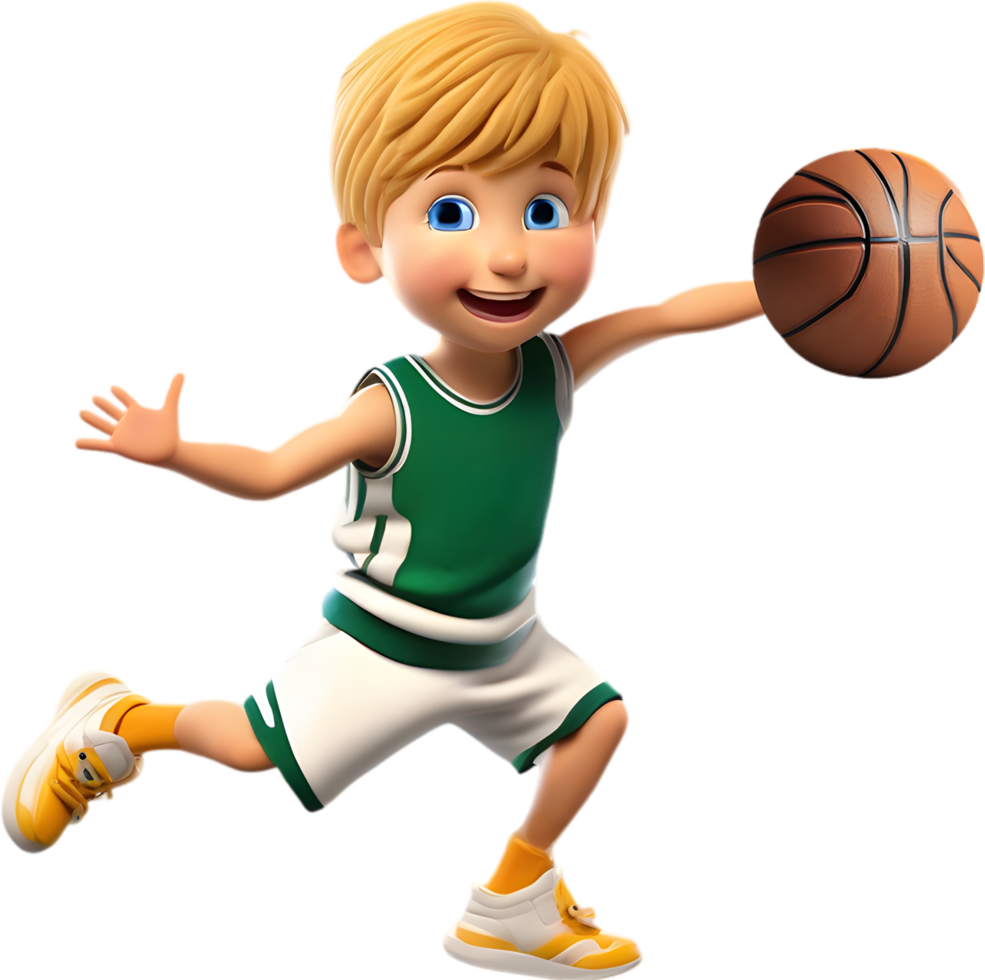 Playful Boy in Tiny Basketball Uniform Clipart. . png