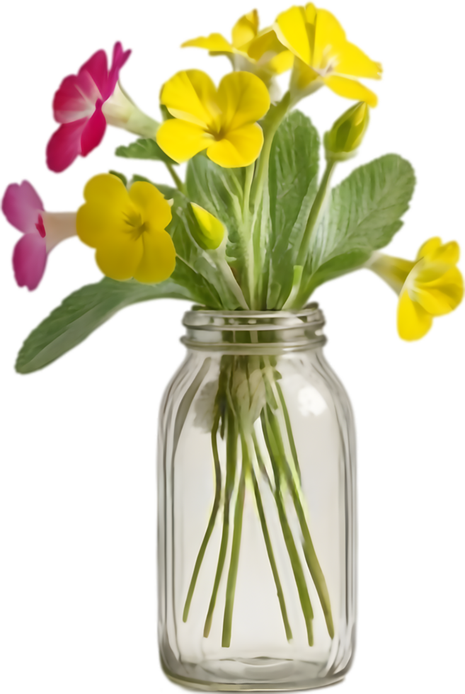 Enchanting Primrose Arrangement in Timeworn Glass Container. . png
